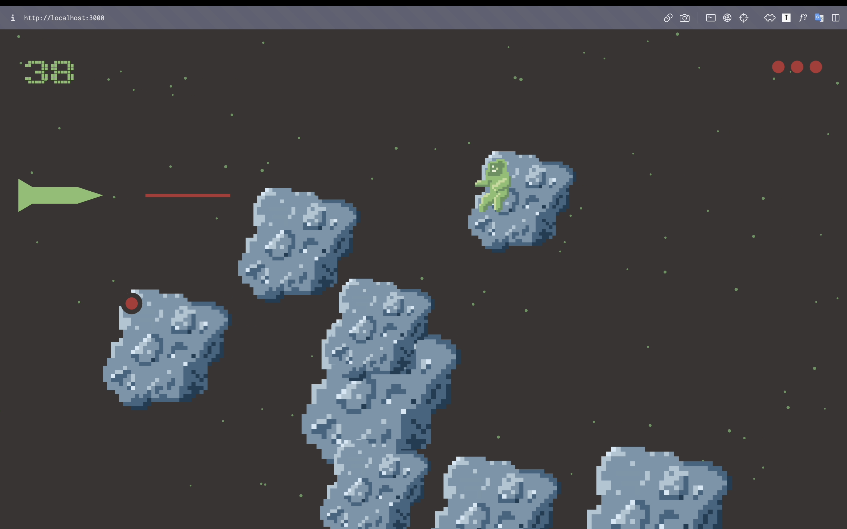 Picture showing gameplay while the rocket shoots the asteroid